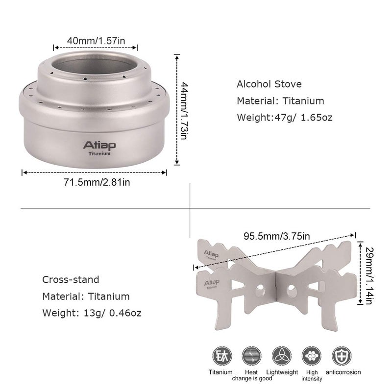 ATiAP Alcohol Stove, Titanium Portable Camping Backpacking Hiking Stove with Cross Stand Carry Bag - Image 3